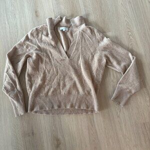 WHITE + WARREN - CASHMERE POLO SWEATER Size M Tan